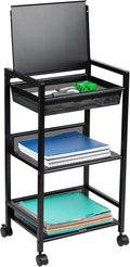 Mind Reader Cart with Covered Compartment, Office Organizer, Storage, 3-Tier, Office, Metal, 15.5" L x 11" W x 28.25" H, Black