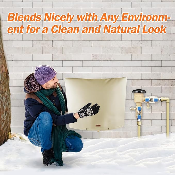 Backflow Preventer Pipe Insulation Cover (5°F) - Irrigation Sprinkler Valve Insulated Pouch - Water Well Pump Cover - Sturdy 5 Layers for Winter Freeze Protection, 28" W x 20" H, Beige