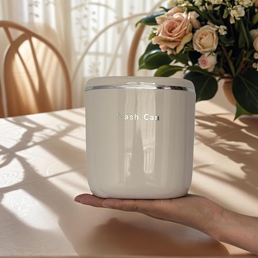 0.8 Gallon Desktop Mini Trash Can with Push-Open Lid, Small Waste Baskets Includes 50 Free Bags, Small Eco-Friendly PP Waste Bin for Office Desk, Bedroom, Bathroom Tiny Garbage Can (White)