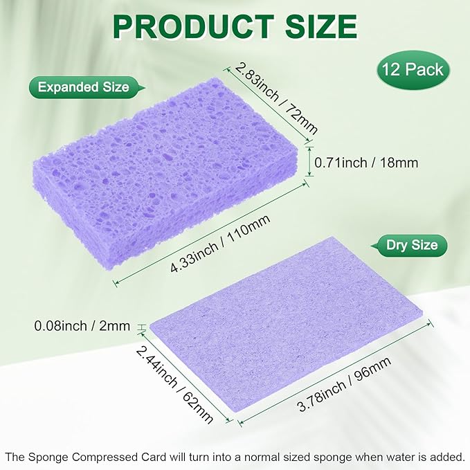 12-Pack Kitchen Sponges, Condense Eco Cellulose Non-Scratch Scrub Heavy Sponge for Kitchen/Household/Bathroom, Clean Tough Messes Dish Scrubber [Purple]