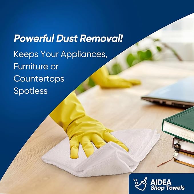 AIDEA Microfiber Cleaning Cloth White-100PK, Absorbent Cleaning Rags, Commercial Shop Rags Lint-Free, Scratch-Free, White Microfiber Towels for Cars, Kitchen Towels White 11.5 in.x 11.5 in.