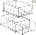 2 Pack Stackable Storage Drawers - Clear Refrigerator Drawers for Refrigerator Organizers and Storage, Acrylic Fridge Drawer Organizer with Handles for Bathroom, Undersink, Cabinet, Pantry, etc