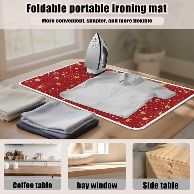 Ironing Mat Christmas Portable Ironing Pad Blanket for Table Top Heat Resistance Foldable Lightweight 32 x 16 Inch Santa Claus Small Ironing Pads for Washer,Dryer,Countertop