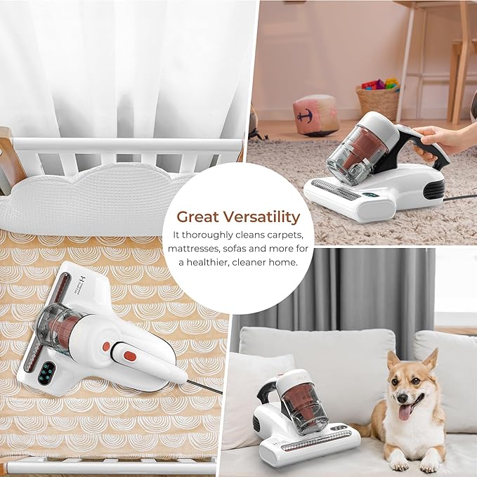 JIGOO J200 Improve Sleep Mattress Vacuum Cleaner Uv Sanitizing, Deep Cleaning Bed Vacuum Non-Destructive Fabrics, 99.9% Effective Filtration for Allergy Sufferers