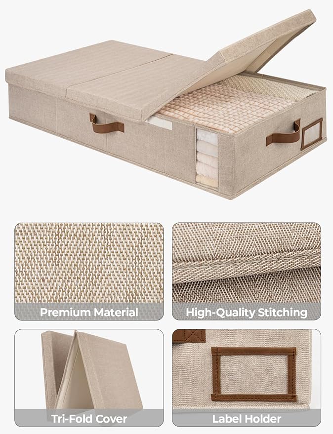 StorageWorks 2-Pack Jumbo Under Bed Storage Bins with Lids, Underbed Storage Containers with Handles and Label Holder, Closet Organizer for Clothes, Blankets, Sweater