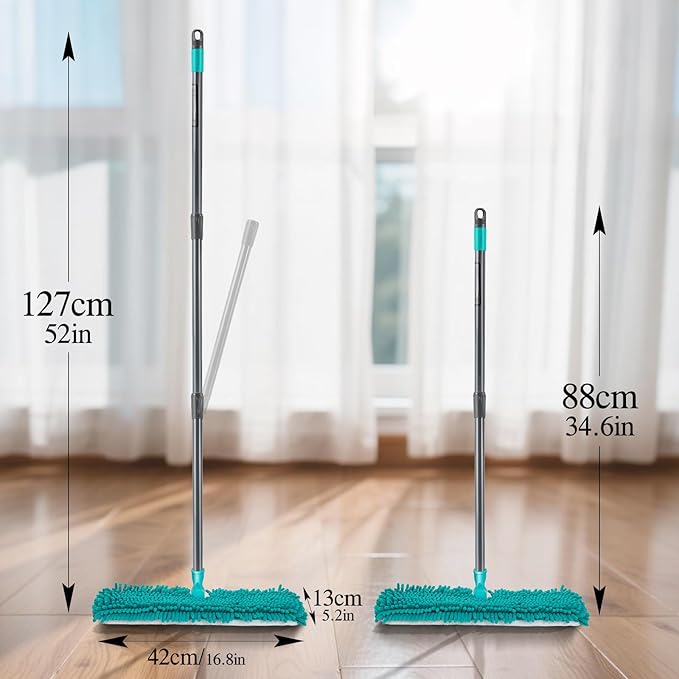 MASTERTOP Microfiber Flat Mop, Double-Sided Dust Mop with 4 Wet & Dry Pads, Floor Mop with Extension Stainless Steel Handle for Cleaning Hardwood, Vinyl, Laminate