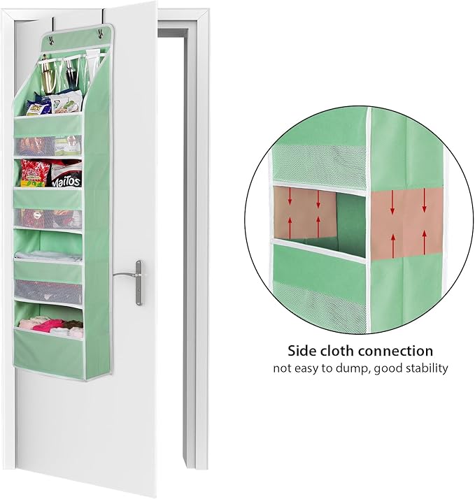 Univivi 5-Shelf Fabric Door Storage Over Door Hanging Organizer with 4 Large Pockets and 3 Small PVC Pockets Nursery Closet Cabinet Wall Mount Hanging Storage Organizers for Baby Nursery (Green)