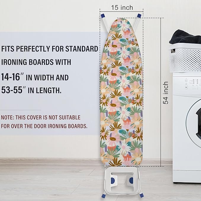 Ironing Board Cover and Pad 15x54 Inch Standard Ironing Board Cover with Elastic Edge and Hook and Loop Fasteners Scorch and Stain Resistant Cotton Ironing Covers with Thick Padding