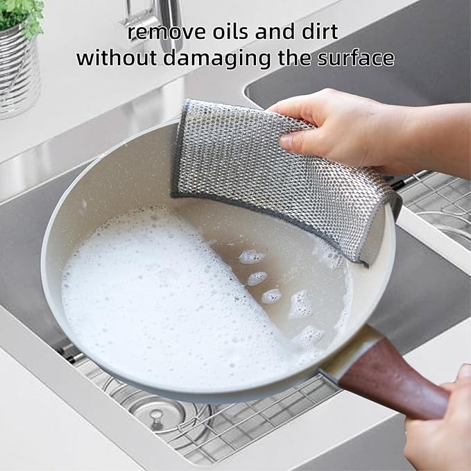 5Pcs Non Scratch Wire Dishcloth, Multipurpose Wire Dishwashing Rags, Steel Metal Wire Cloth Mesh Miracle Cleaning Cloths for Kitchen, Dishes