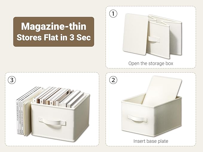 3 Pack Fabric Storage Bins for Shelves | 11.5x8.75x6.5in Storage Baskets | Fabric Closet Organizers and Storage Bins with Handles Home Organization| Linen Clothes Bins | White & Ivory