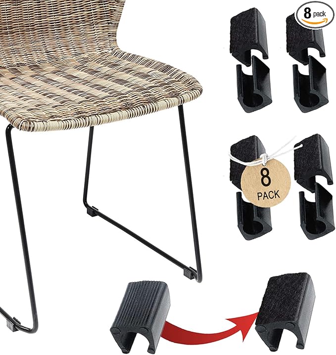 Rectangle U Shaped Chair Leg Tips Caps with Felt Pads,Furniture Feet Protector Slide Smoothly Glides No Scratches No Noise Protect Hardwood Floor,Fit 12mm(15/32inch) Diameter Tubular Leg (Black 8PCS)
