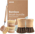 Vove Dish Brush Bundle - FSC-Certified Bamboo Dish Brush & Scrub Brush, 3 Replacement Heads - Natural Fiber Bristles - Non-Toxic, Plastic-Free Kitchen Set