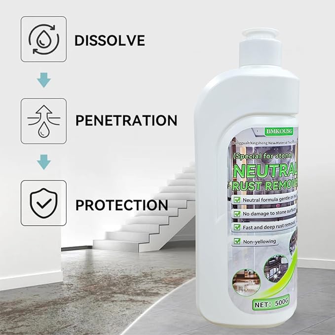 500ml Rust Stain Remover Neutral Metal Cleaner Marble Rust Remover - Powerful and Effective in Removing Rust and Stains From Marble, Granite, Tile, and Metal