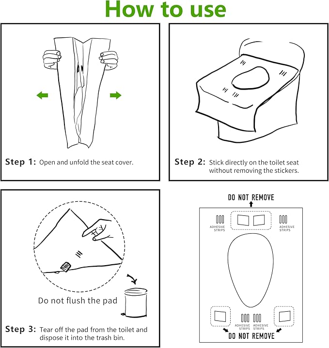 TenFans Toilet Seat Covers Disposable - 20 Count Individually Travel Pack - Sticker Free Faster Use - Waterproof XL Covers for Adults and Kids - Travel Accessories Public Restrooms, Camping, Airplane