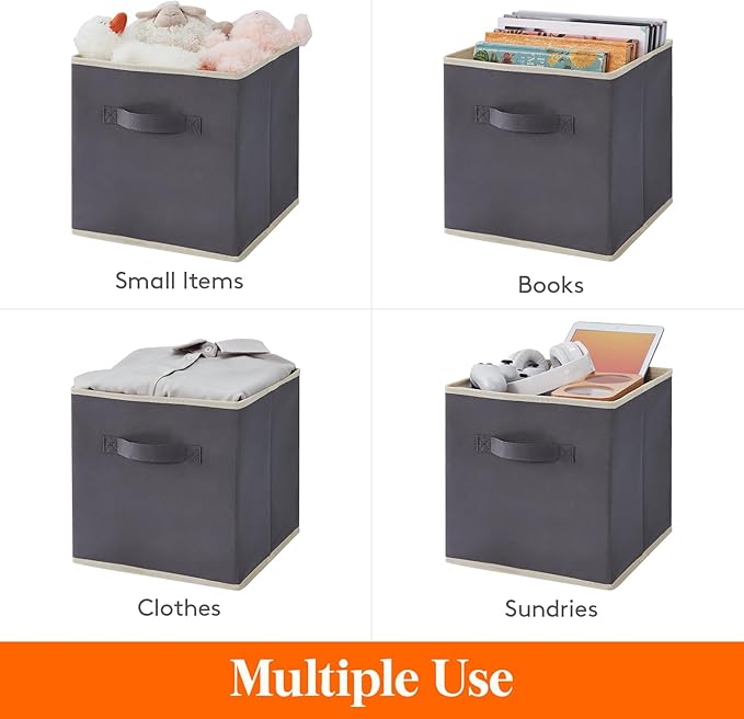 Lifewit Set of 10 Fabric Storage Cubes, Foldable Storage Box, Storage Box with Handles, Basket and Storage Boxes for Clothes, Toys, 33 x 33 x 33 cm, Grey
