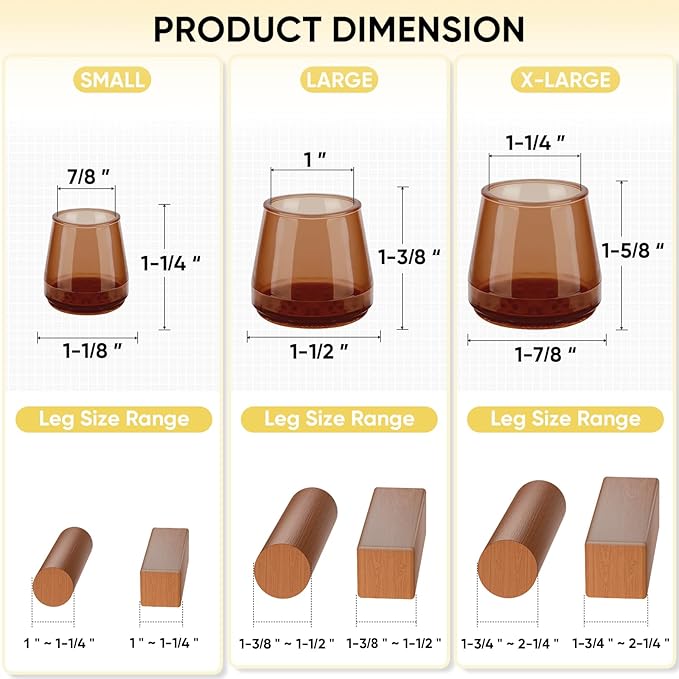 BALEINE 32 Pack Silicone Chair Leg Floor Protectors, Stool Leg Protectors Cap, Non-Slip Chair Leg Caps for Hardwood Floors (Brown & Small, 32 Pack)