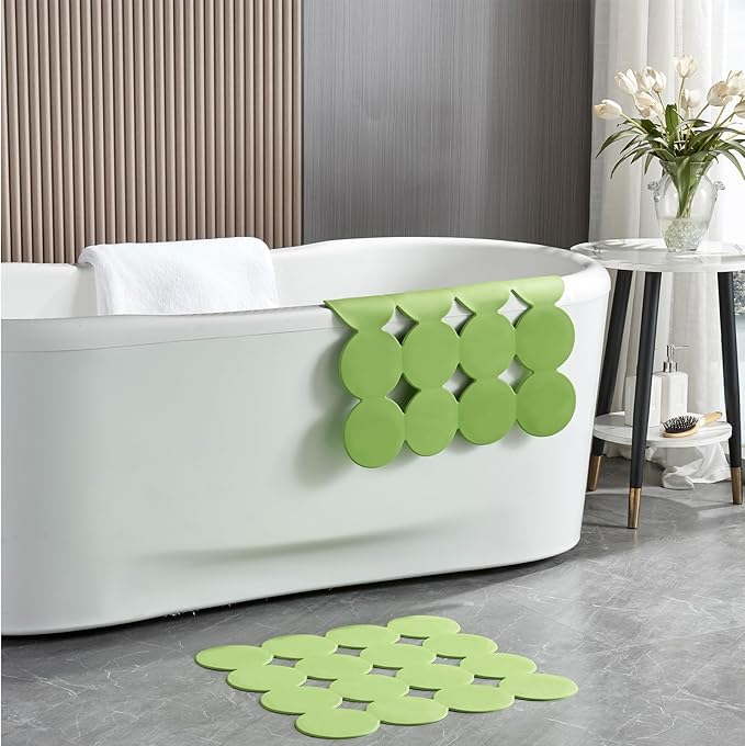 Square Shower Mat Nonslip - Rubber Bathtub Mat with Suction Cups for Inside Shower Bathroom Floor (Green, 21X21)