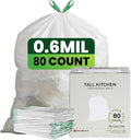 Large Trash Bag 13 Gallon Tall Drawstring 100% Post-Consumer Recycled Garbage Bag Waste Bag for Kitchen Office (80 Count, 0.6 Mil)