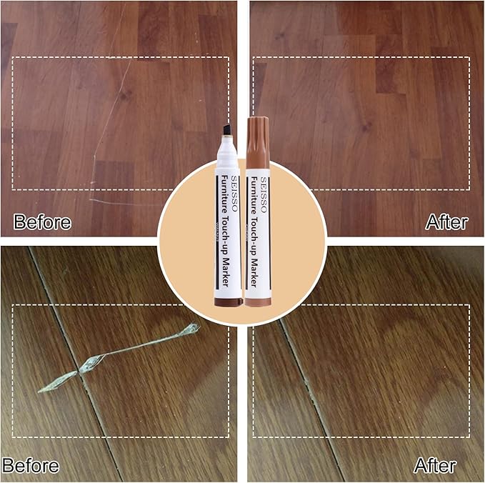 SEISSO Wood Furniture Repair Kit, Wood Filler and Touch Up Markers, Set of 28 Laminate Vinyl Floor Repair Kit for Scratches, Cracks, Holes, Discoloration for Door, Floor, Table, Cabinet