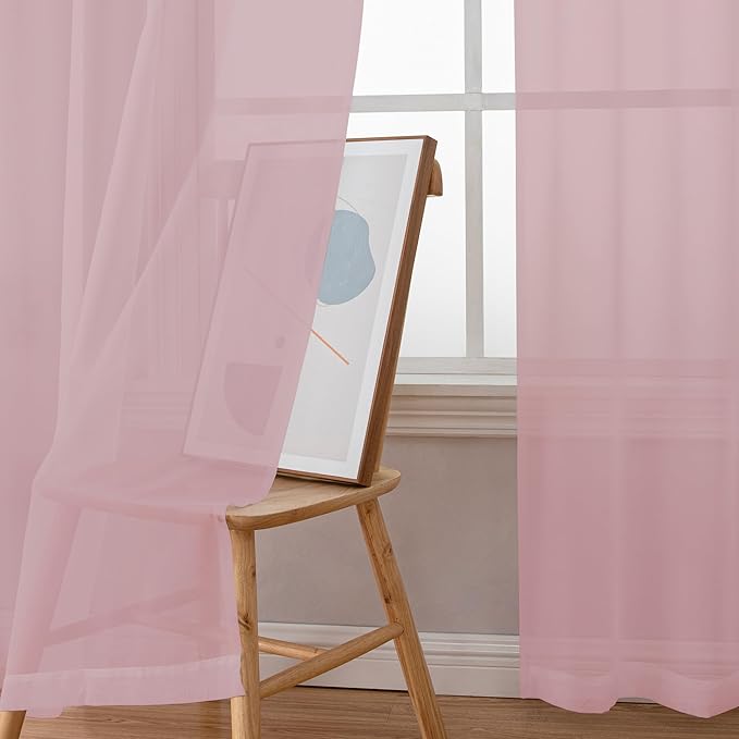Chyhomenyc Blush Pink Sheer Curtains 84 Inches Long 2 Panels Set - Light Filtering Pink Curtains for Living Room, Soft Rod Pocket Bedroom Window Drapes, 42Wx84L inch, 2PCS