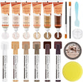 Wood Furniture Repair Kit - 6 Oak Color Wood Fillers with 6 Touch Up Markers and Wood Polish Wax for Wooden Stains, Scratch Repair, Cracks, Perfect for Laminate, Cabinet, Tables, Oak, Walnut