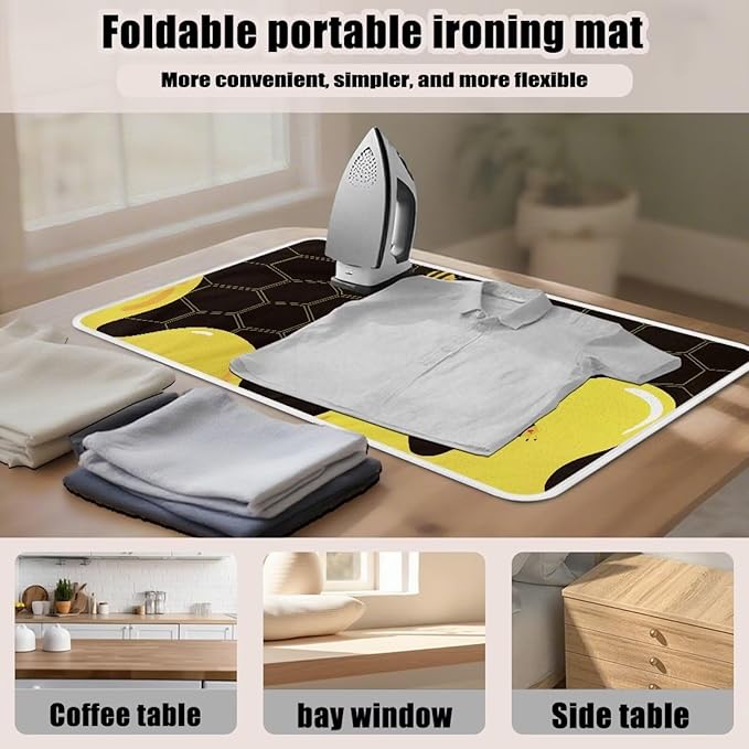 Cute Ironing Mat for Table top Washer,Dryer,Countertop,Bee Portable Iron Pad Blanket for Washer Dryer Countertop Travel 32 x 16 Inch Small Ironing Pads,Yellow