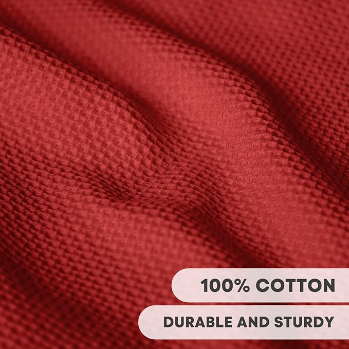 Artoid Mode 100% Cotton Dark Red Waffle Weave Kitchen Dish Cloths, 12x12 Inch Ultra Soft Absorbent Quick Drying Kitchen Dish Towels Set of 6