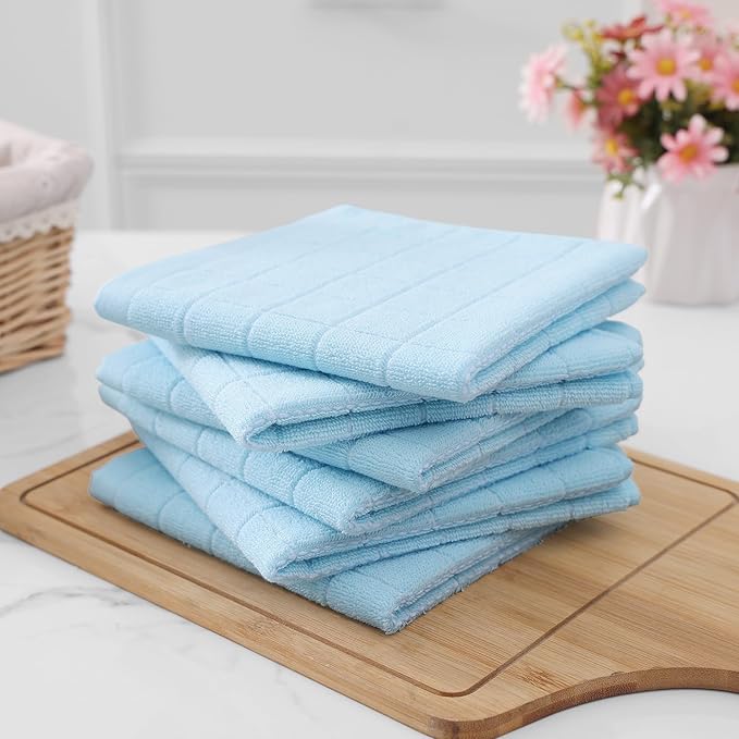 Homaxy 100% Cotton Terry Kitchen Dish Cloths, Ultra Soft and Absorbent Dish Towels for Kitchen, Suitable for Drying and Washing Dishes, 12 Pack, 12 x 12 Inches,Sky Blue