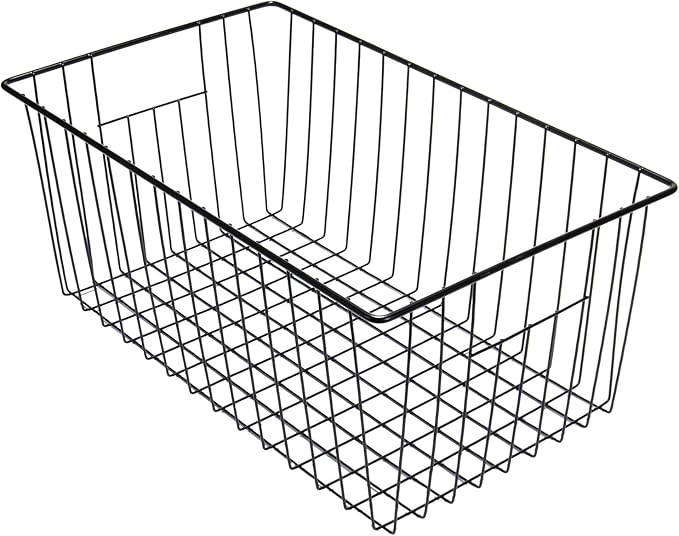 16" L x 12" W Wider Freezer Storage Organizer Baskets Container, Metal Wire Chest Upright Refrigerator Divider Bins with Built-in Handles for Cabinet, Pantry, Closet, Kitchen, Black
