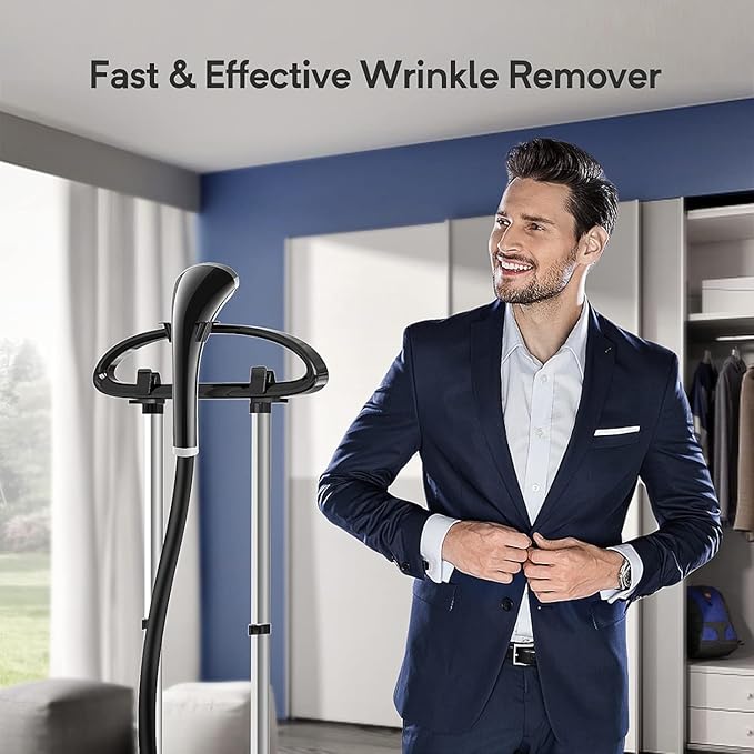 Steamer for Clothes, 1500W Standing Garment Steamer with 35s Fast Heating, 2.5L Water Tank for 1.5H Steaming, Adjustable Height Stand with Clothes Hanger, Professional Wrinkle Removal