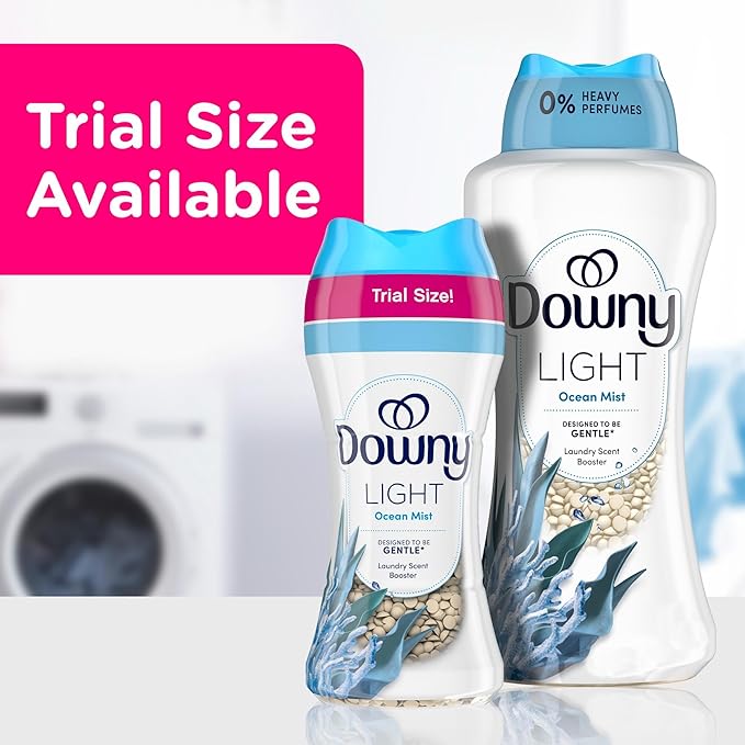 Downy Light Laundry Scent Booster Beads for Washer, Ocean Mist, 24 oz, with No Heavy Perfumes