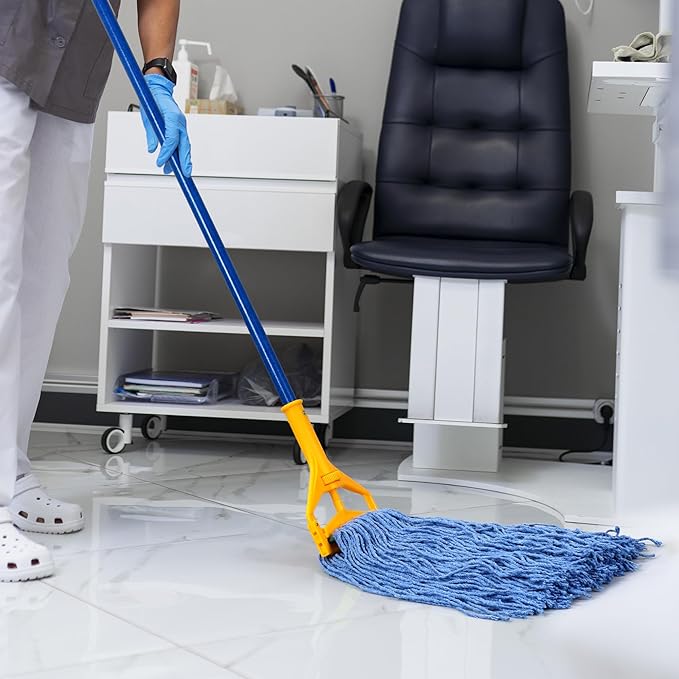 Matthew Cleaning 20oz 3Pack Cotton Floor Mop,Cotton Looped-Open String Heavy Duty String Refills, Universal Headband Blend Material,Mop Head Replacement for Home, Industrial and Commercial Use(Blue)