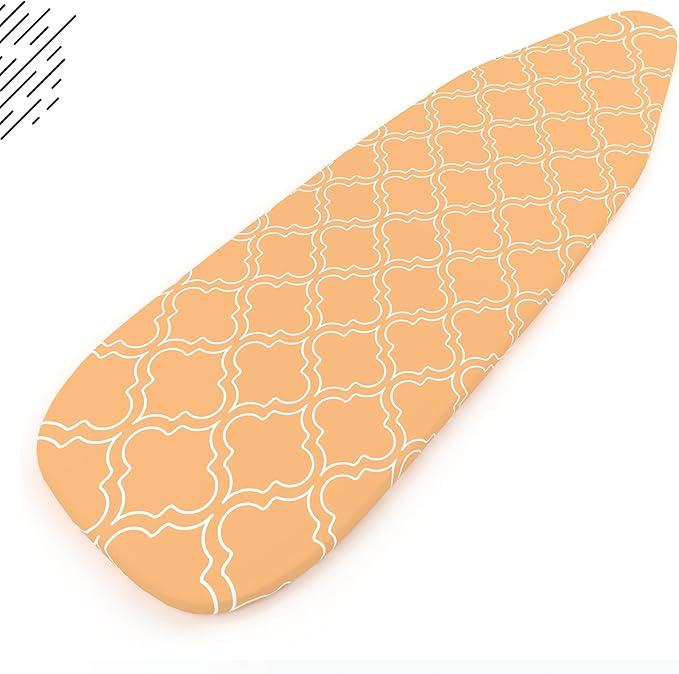 Encasa XO Ironing Board Cover and Pad 42"x14" - Thick 3mm Felt Padding, Drawstring Tightening & Lock, Easy Fit, Scorch & Stain Resistant, Fits Medium Ironing Board - Peach Tiles