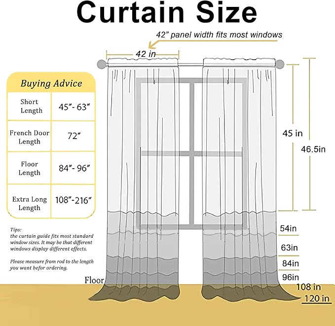 Chyhomenyc White Sheer Curtains 54 Inch Long 2 Panels Set, Short Voile Rod Pocket Drapes for Dinning Small Windows Bathroom Living Room Bedroom, Each 42Wx54L in, 2PCS, White