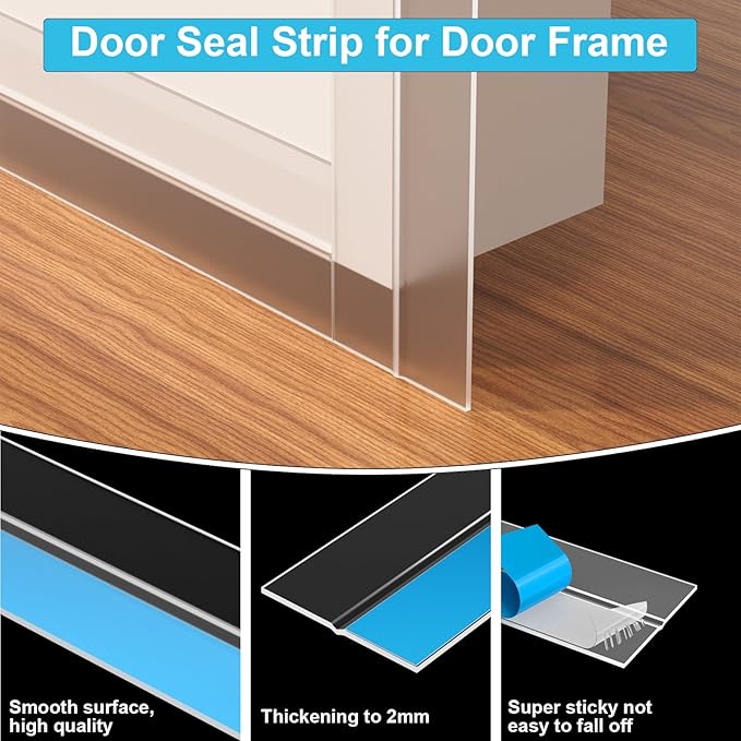 Weather Stripping Door Seal, Silicone Strip for Frame and Gaps Draft Stopper,Glass Shower Door Sweep, Clear, 20 Feet x 2 Inch