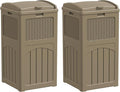 Greesum 33 Gallon Outdoor Trash Can with Lid (2-Pack), Heavy Duty Resin Garbage Bin, Waterproof & UV Resistant for Patio, Garden, Deck, Yard, Light Coffee
