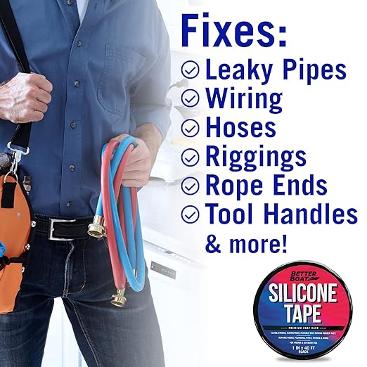 Black Heavy Duty Silicone Tape, Self-Fusing Rubber Hose and Plumbing Water Pipe Repair Seal, Coax Electrical or Waterproof Tape for Leaks, 40ft