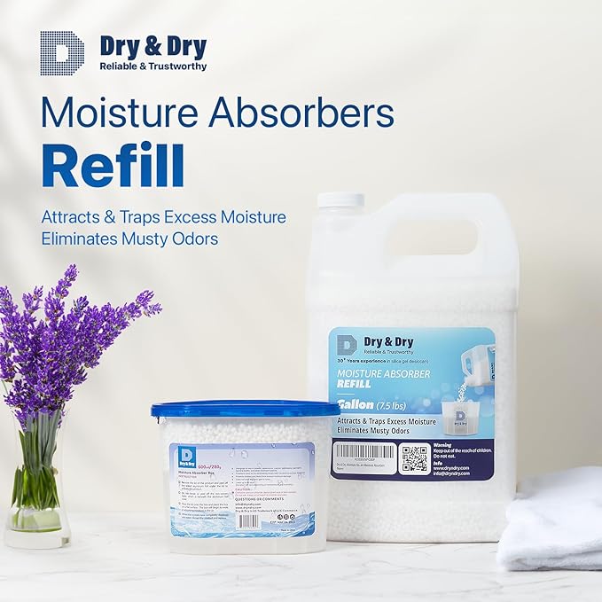 Dry & Dry Moisture Absorbers Refill Beads (60 LBS) - Dehumidifiers for Home Dehumidifier for Basement Dehumidifiers for Bedroom Small Dehumidifiers, Moisture Absorber Refill, Fragrance Free