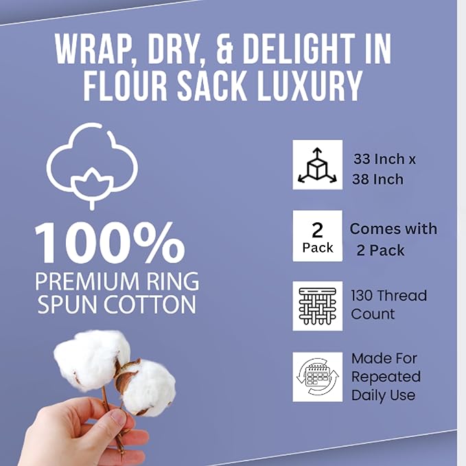 WHITEWRAP Flour Sack Towels| Tea Towel for Crafts| Kitchen Dish Cotton Blank Towel for Embroidery|Baking Bread Proofing Linen Cover| Thick Absorbent Quick Dry| 2 Pack 33"X38"Natural