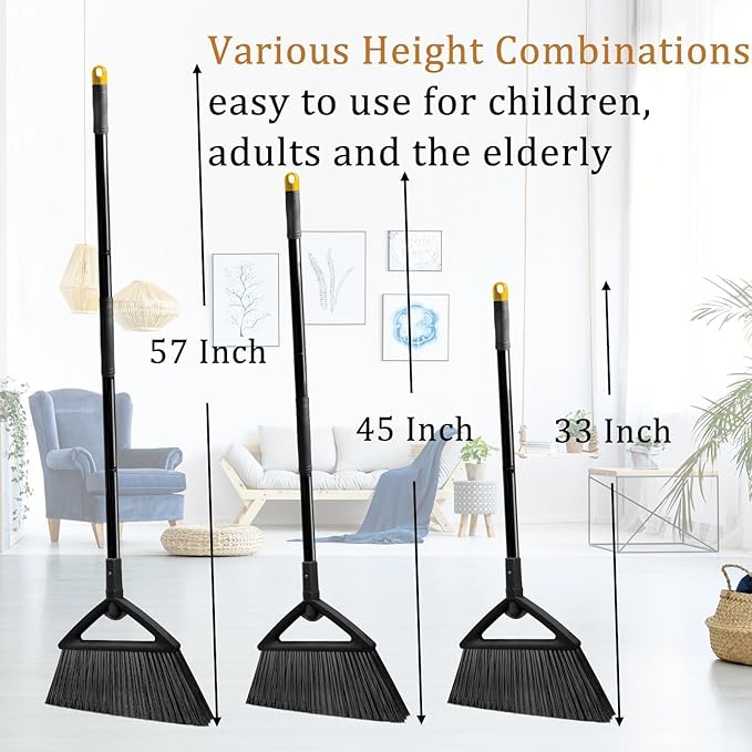 Heavy Duty Broom, Brooms for Sweeeping Indoor, Angle Broom with Long Pole, Outdoor Broom for Courtyard Garages Slidewalk, Indoor Broom for Kitchen Lobby Canteen Black