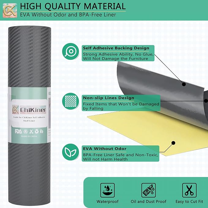 Self-Adhesive Shelf Liner Kitchen Liner, Waterproof Backed Paper Easy Peel and Stick Contact Liner Without Residue for Decor Your Desk Surface, Kitchen Countertops (Silver, 35.4 x 118.1 inches)