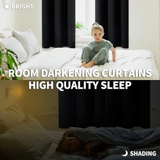 BGment Black Out Curtains 54 Inches Length for Bedroom - Rod Pocket Room Darkening Drapes Thermal Insulated Shading Blinds for Basement Short Window Kitchen, 42 x 54 Inch, 2 Panels