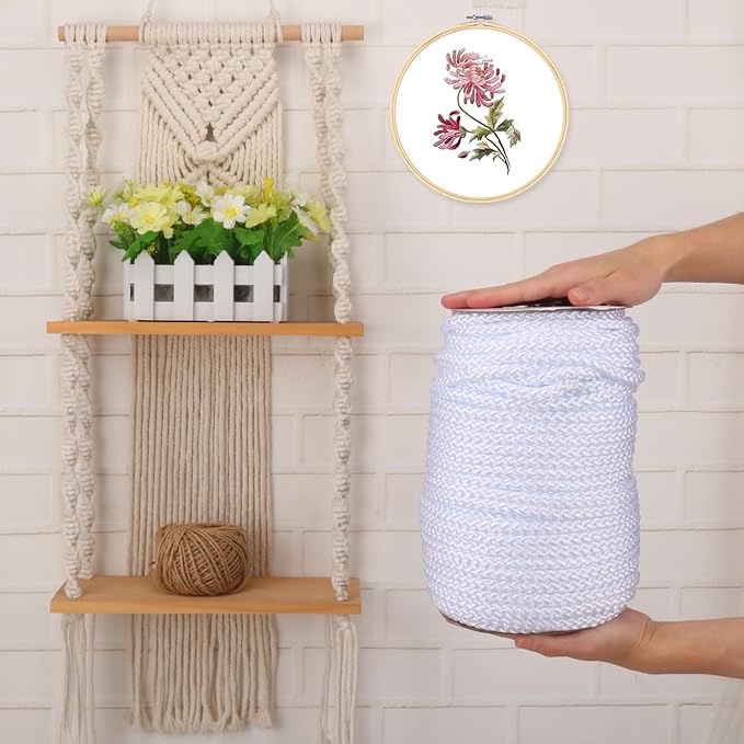 3/8 Inch White Polyester Rope - 250 White Low Stretch Polyester Rope for Hiking, Kayaking, Tarps, Camping