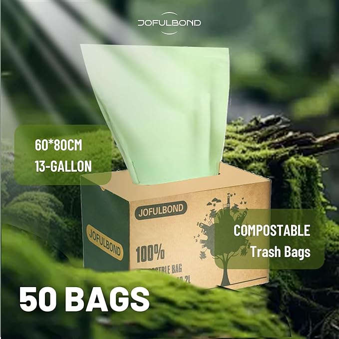 Biodegradable Compost Recycling Trash Bags, Compostable 13 Gallon Plastic Trash Bags For Kitchen, 50 Count, 1.2 Mils,60 Liter, Recyclable Composta Large Heavy Duty Garbage Bag