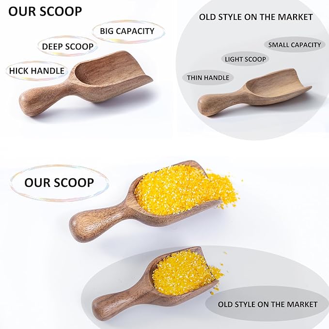Wooden Scoops for Canisters 3PCS Small Wooden Scoop Acacia Wood Scoops for Jars Mini Coffee Scoops for Canisters for Ground Coffee Scoop for Seasoning Bath Salt Laundry Shovel-Multipurpose