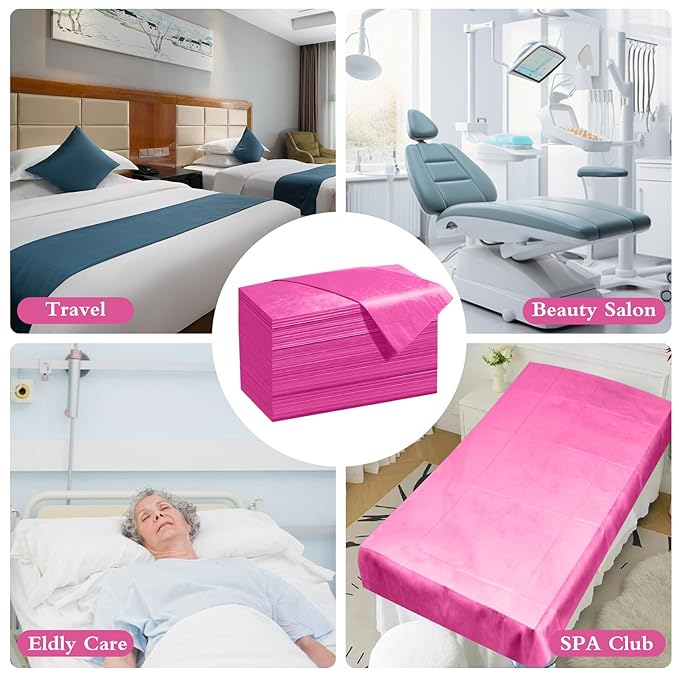100 Pack Disposable Bed Sheets – 31.5 x 71 in Waterproof Non-woven Sheets for Massage, Spa, Tattoo & Salon Tables (Pink)