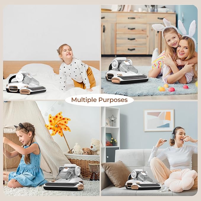 JIGOO T600 Mattress Vacuum Cleaner with UV-C Light, 15Kpa Suction 700W Powerful Double-Cup Handheld Vacuums, Bed Cleaner with Smart Dust Sensor, Ultrasonic, Heating Tech, MIF Filter, White