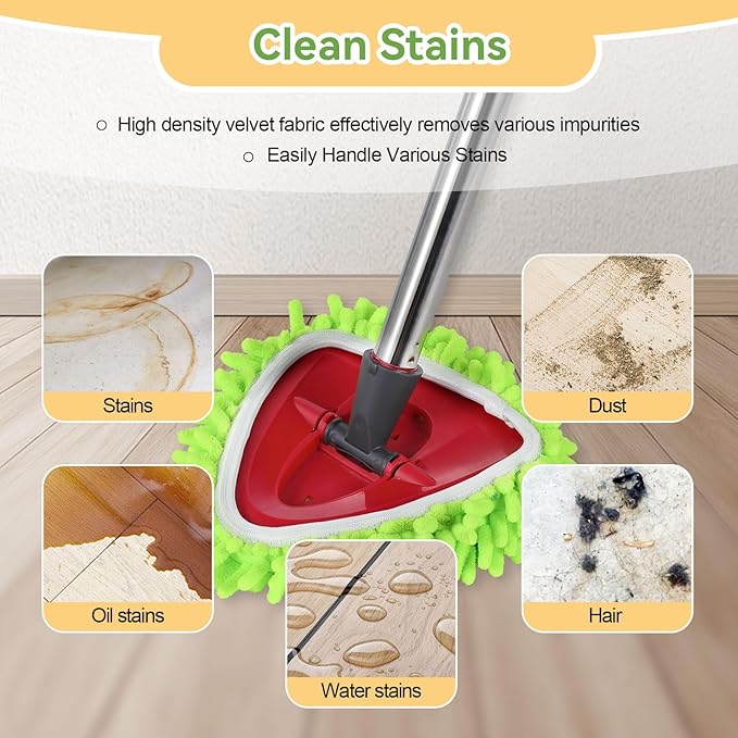 Upgraded Scrub Brush Compatible with O-Cedar EasyWring 1 System 7 Pack Triangle Mop Reusable Mop Pads Mop Head Mop Replacement Set with Base for Deep Clean White and Green