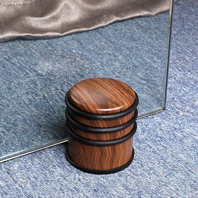 Sumnacon Heavy Duty Floor Door Stopper No Drill, Durability Stainless Steel Door Stops With Anti-skid Rubber- Contemporary Decorative Safety Door Wedge for Home Office Commercial Industrial, WoodGrain