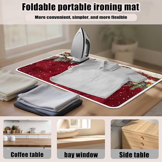 Ironing Mat Christmas Portable Iron Pad Magnetic Cover and Padding for Top of Washer, Dryer, Tabletop, Countertop,Travel Small Size Snowman Ironing Pads 32 x 16 Inch